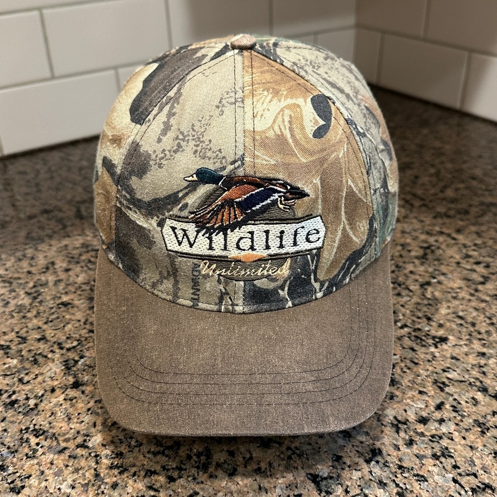 Wildlife Unlimited Camo Hat Snapback Brown Green Embroidered Duck Hat